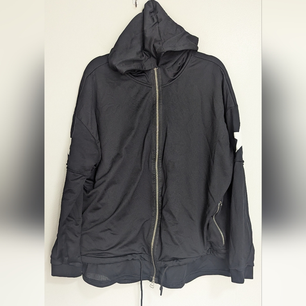 Zara Man Black White Zip-Up Hoodie with Star Sleeves Size‎ XL